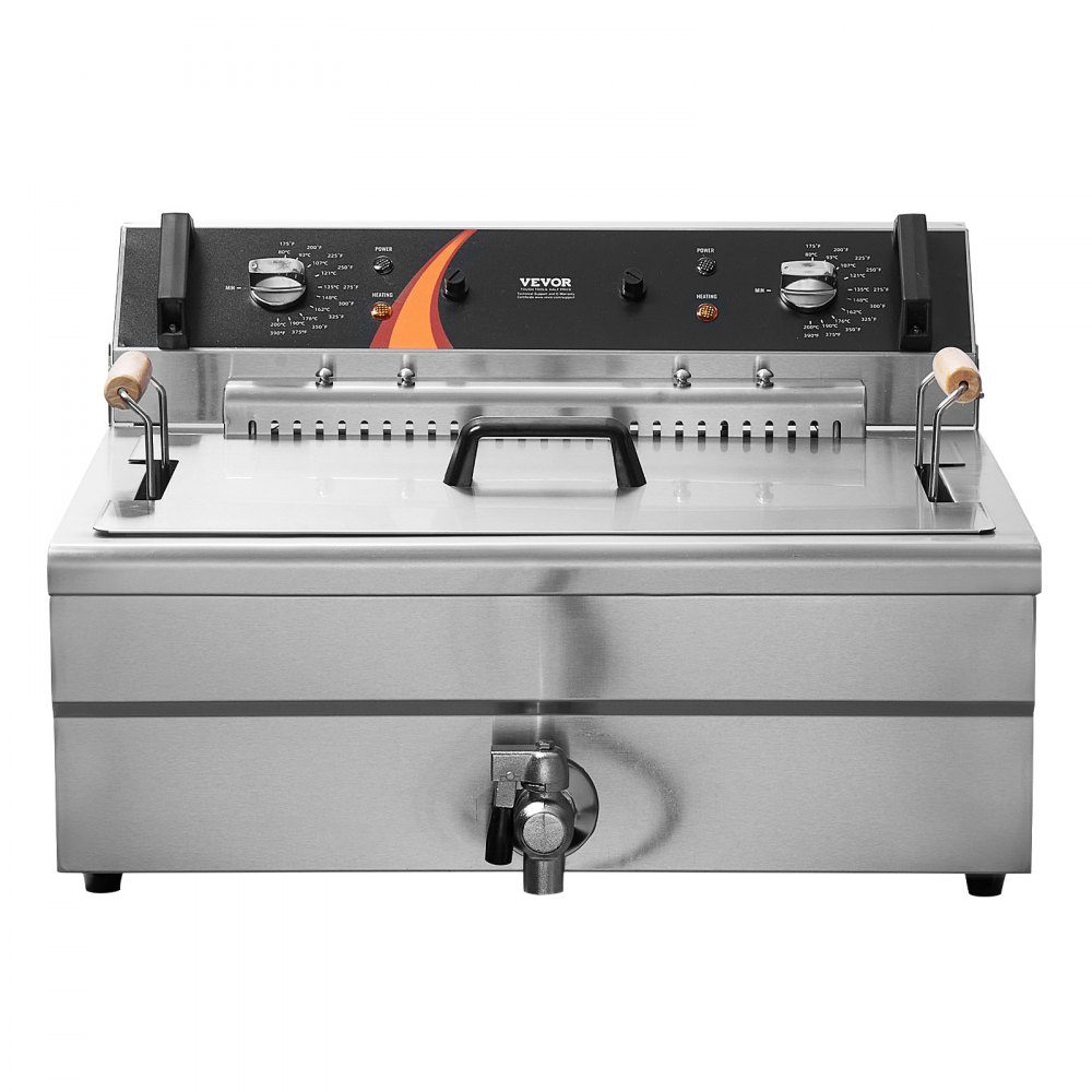 Commercial Deep Fryer, 2250W Electric Deep Fryer with Basket, 20L Large Capacity Countertop Oil Fryer, Stainless Steel, Temperature Control, for Kitchen Restaurant Use, Silver