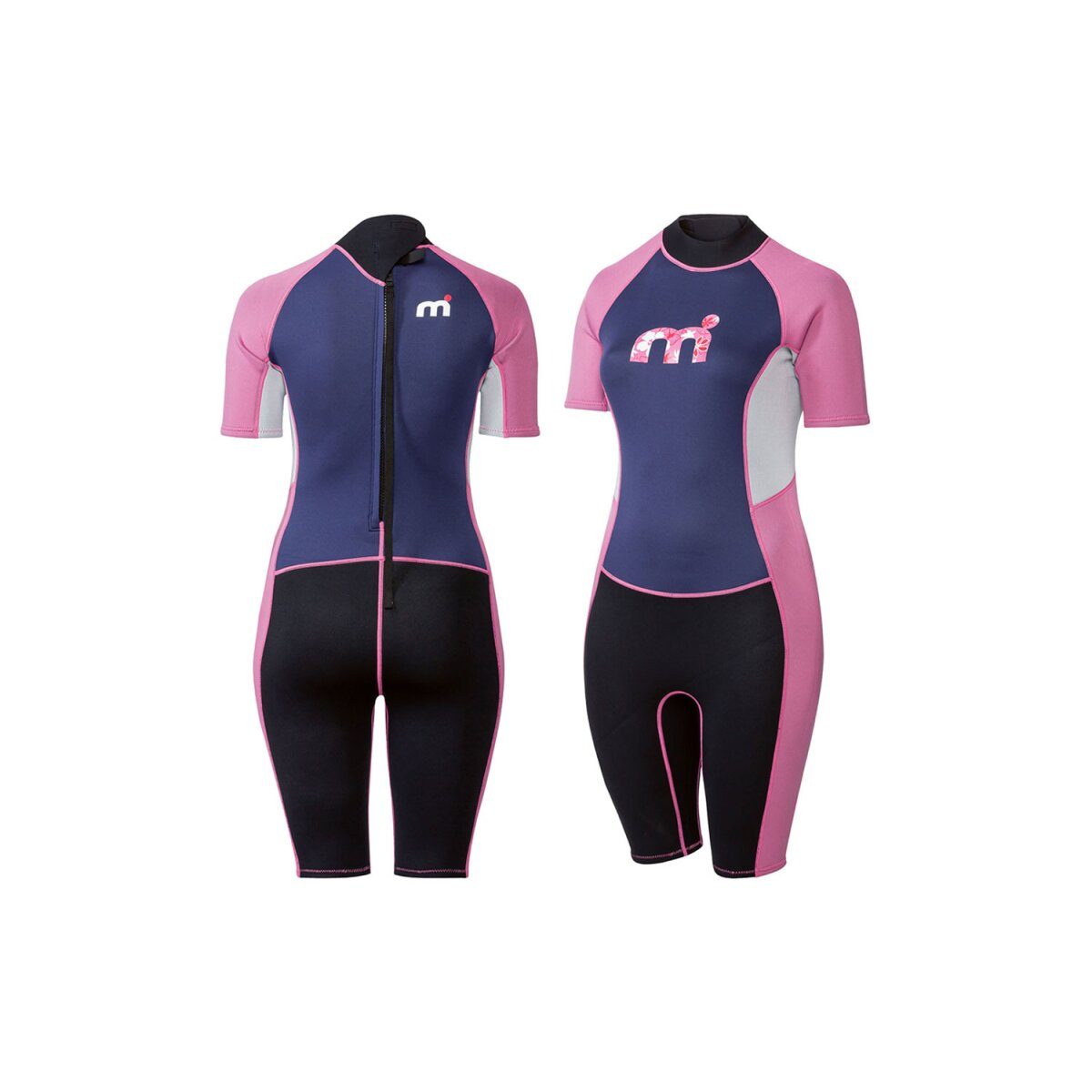 Mistral dames kort wetsuit met ritssluiting aan de achterkant, zwart/paars/roze