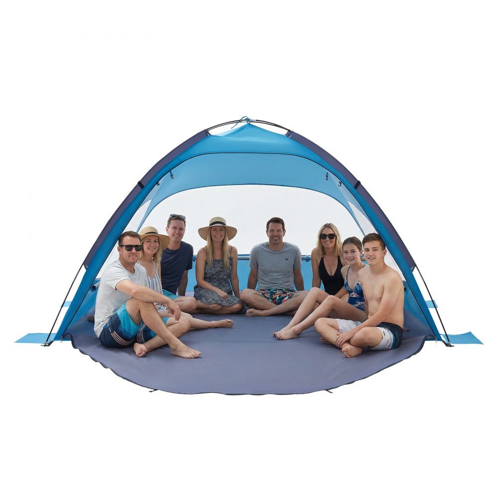 Strandtent Zonnescherm voor 8 personen, UPF 50+ bescherming, draagbare strandtent met draagtas en grondankers, lichtgewicht strandparaplu voor kamperen, vissen, picknicken, zonnetent