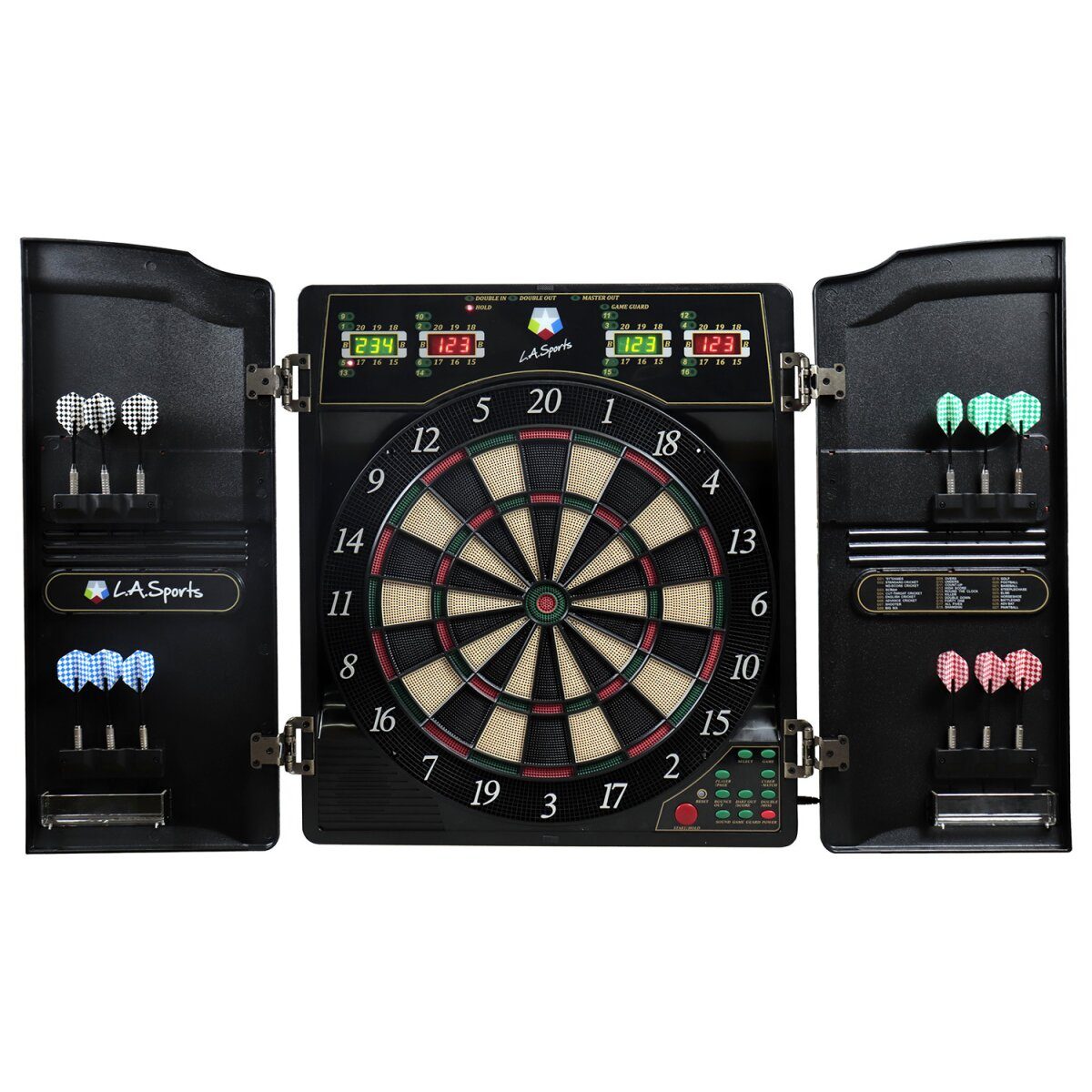 L.A. Sports Electronic Dart London, 16 player cabinet, 4 LEDs, 12 darts, 52 tips