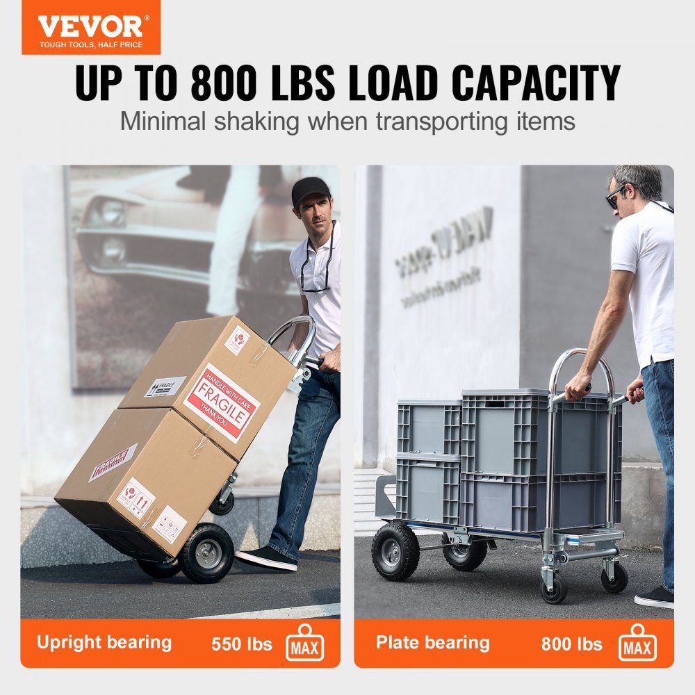 2 in 1 opvouwbare steekwagen 0,686 kg laadvermogen transportwagen aluminiumlegering koolstofstaal steekwagen platformwagen voor laden en transporttaken binnen en buiten