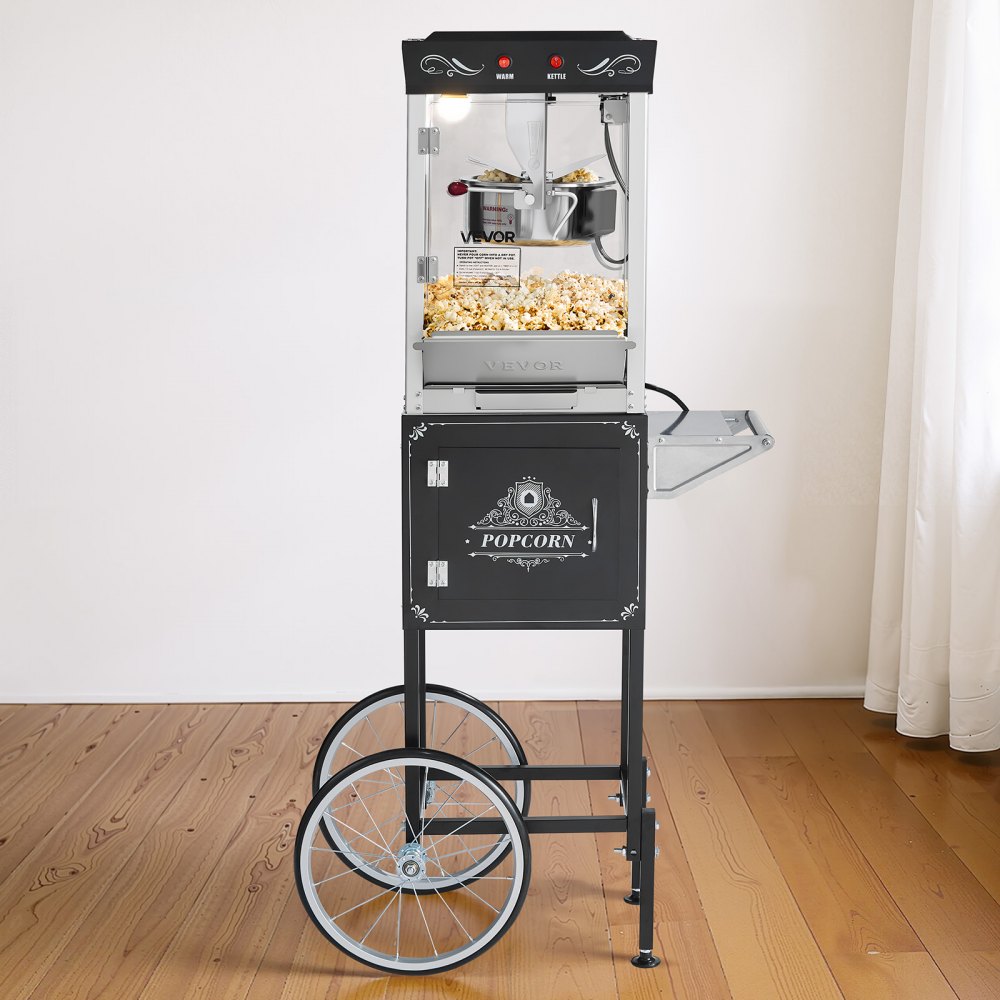 Popcorn Machine Popcorn Machine with Kettle & Trolley, 800W Commercial Popcorn Maker, 48 Cups per Load, with 2 Button Control, Glass Wall, PC Door, 1 Scoop, 3 Spoons, Black Popcorn Machine Popcorn Machine with Kettle & Trolley, 800W Commercial Popcorn Maker, 48 Cups per Load, with 2 Button Control, Glass Wall, PC Door, 1 Scoop, 3 Spoons, Black