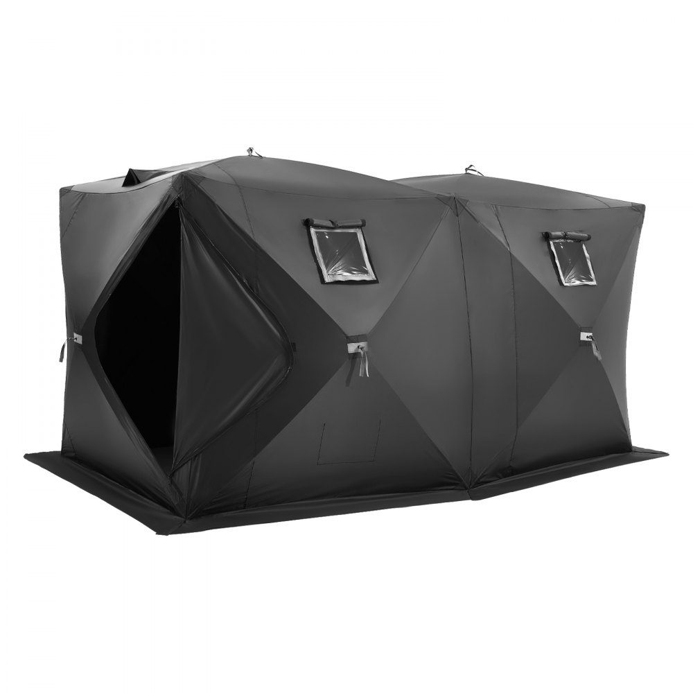 Portable Ice Fishing Tent, Pop Up Ice Fishing Tent for 6-8 People, 300D Oxford Fabric Fishing Tent, Fishing Umbrella, Ice Hut for Winter Fishing, Tent with Anchors/Rope/Carry Bag, 3.6x1.8x2m, Black