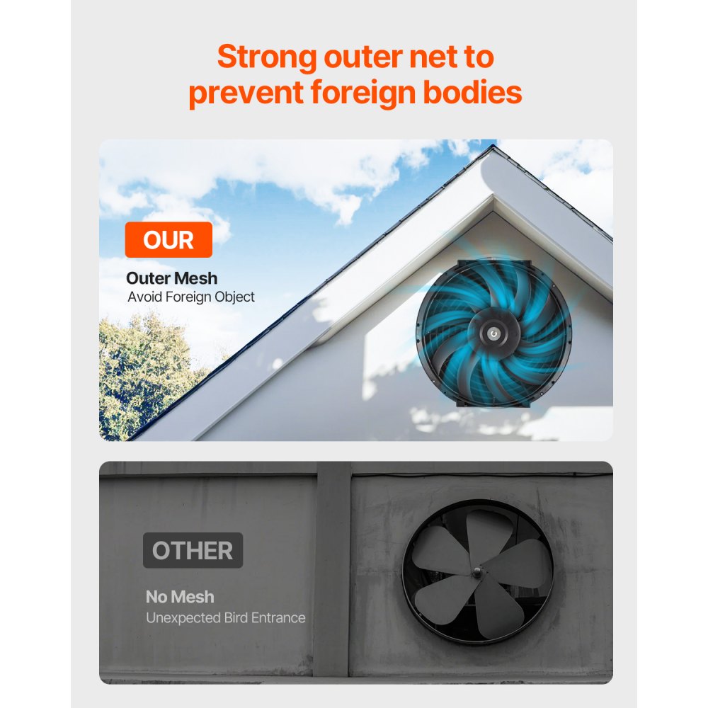 Zonneventilator, ventilatie, ventilator, Φ340x70mm, zolderafzuigventilator met verstelbare thermostaat, buitengrille, 1300 CFM luchtstroomcapaciteit, voor gevel, dak, garage, werkplaats