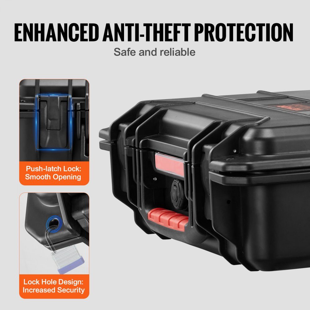 Weatherproof Hard Shell Dry Boxes with Pre-Cut Foam and Retractable Handles for Travel, IP67 Waterproof Case for Cameras, Black (38 x 30 x 14 cm)
