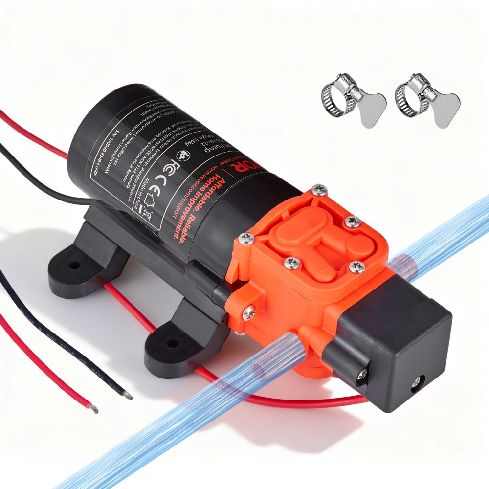 Membraanpomp, 12V DC, 4,5L/min, zelfaanzuigende 2-kamer membraanwaterpomp met 2 slangklemmen, 5,5 bar max. druk, stille werking, voor camper, caravan, boot, tuinbesproeiing Membraanpomp, 12V DC, 4,5L/min, zelfaanzuigende 2-kamer membraanwaterpomp met 2 slangklemmen, 5,5 bar max. druk, stille werking, voor camper, caravan, boot, tuinbesproeiing