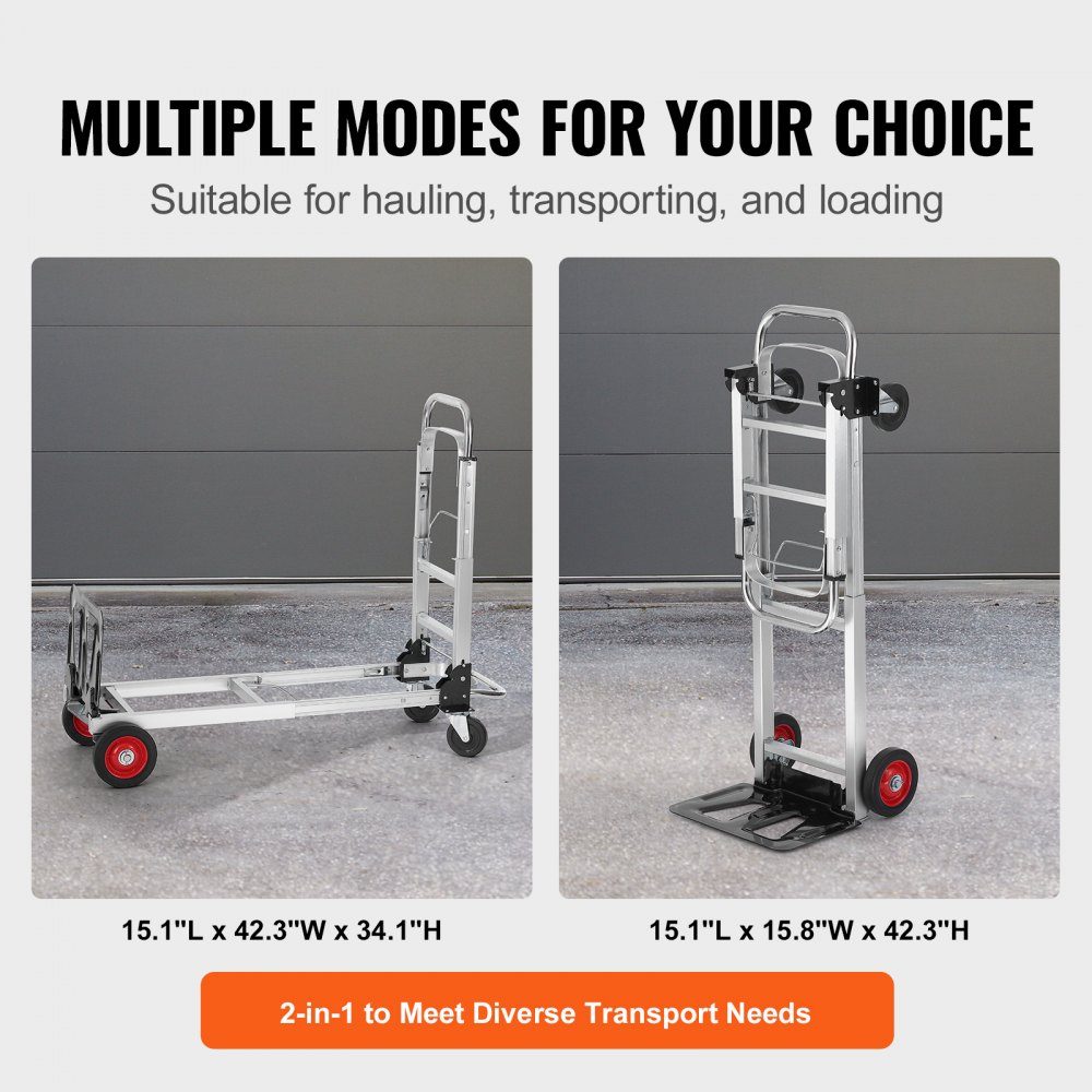 2 in 1 opvouwbare steekwagen 0,6243 kg laadvermogen transportwagen aluminiumlegering koolstofstaal steekwagen platformwagen voor laden en transporttaken binnen en buiten