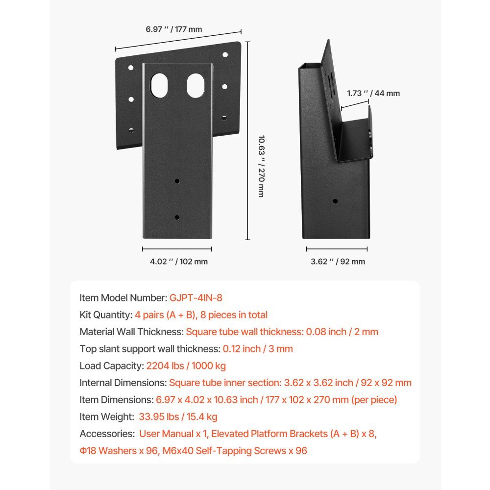 8° Tilt Brackets Platform Mount Fits 88.9 x 88.9mm Wood 1000kg Load Capacity Deer Stand Mount for High Seats Hunting High Seats Shooting Ranges Pack of 8