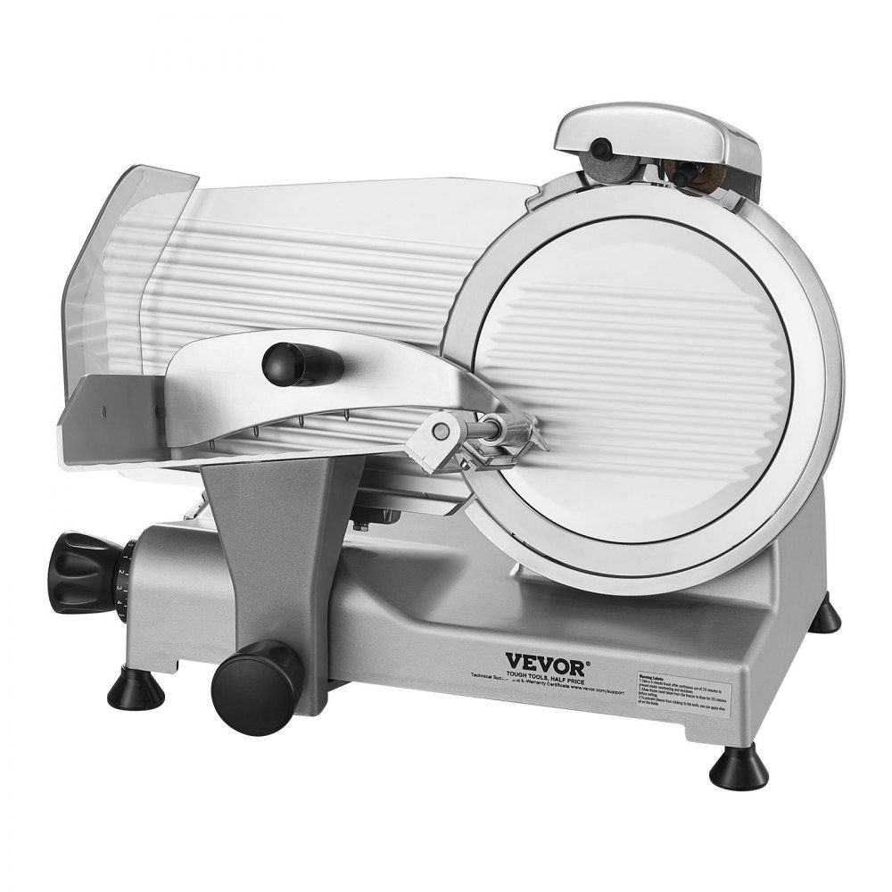 Trancheuse à viande commerciale 340 W trancheuse électrique polyvalente avec lame en acier au carbone de 10" épaisseur réglable de 0 à 15 mm pour la viande, le fromage, les légumes, etc.