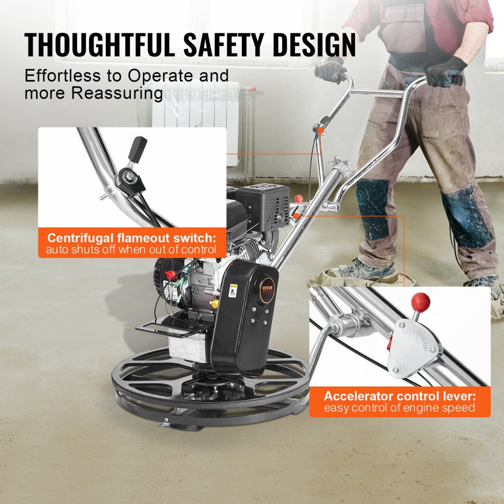 Power Trowel, 24" Hand-Held Cement Trowel with Trowel Pan, 6 HP Gas Powered Surface Trowel for Smooth Concrete Surfaces, Heavy Duty Commercial Screed and Concrete Cement Trowel with Trowel Blade, Orange Power Trowel, 24" Hand-Held Cement Trowel with Trowel Pan, 6 HP Gas Powered Surface Trowel for Smooth Concrete Surfaces, Heavy Duty Commercial Screed and Concrete Cement Trowel with Trowel Blade, Orange