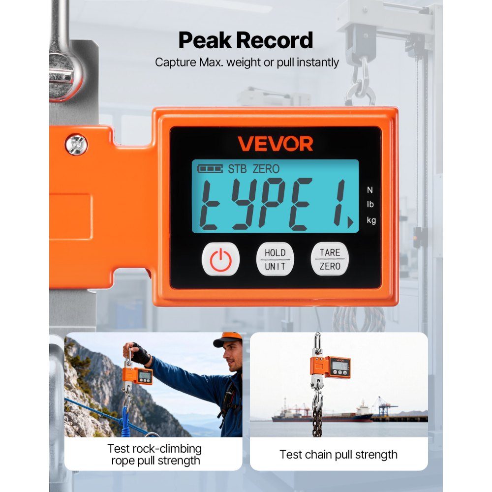 Crane scale 500 kg, digital industrial scale with cast aluminum housing & LCD display, toy scale 100 g graduation & 3 levels, automatic switch-off, hook scale, pull scale for garages, workshops
