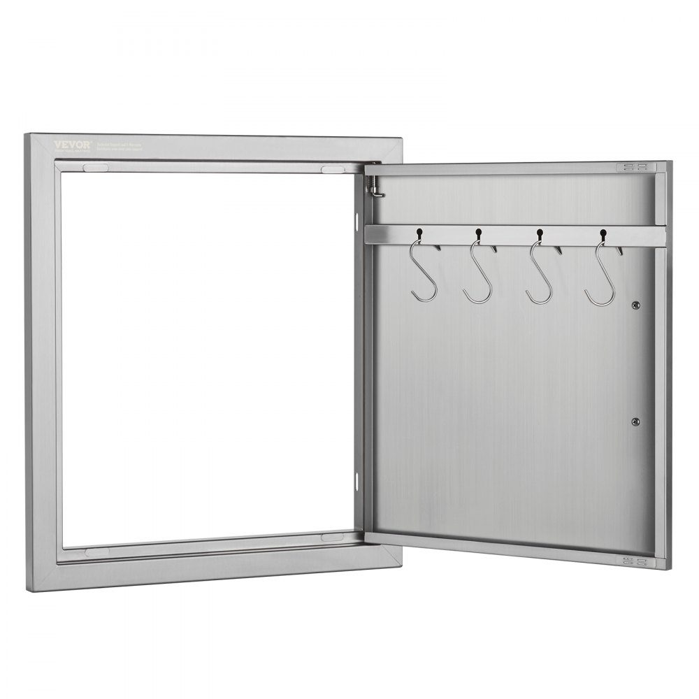 Grill-Zugangstür, 457 x 508 mm, einzelne Außenküchentür, bündig montierte Edelstahltür, vertikale Wandtür mit Griff und Haken, für Grillinsel, Grillstation, Außenschrank