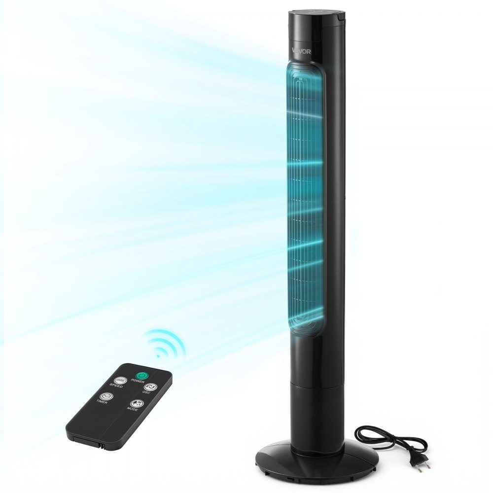 50 W Turmventilator, 985 mm Säulenventilator mit 3 Geschwindigkeiten, 3 Modi, 7,5-Stunden-Timer, 50° oszillierender Ventilator mit Fernbedienung, leiser Standventilator für Schlafzimmer, Büro, Schwarz