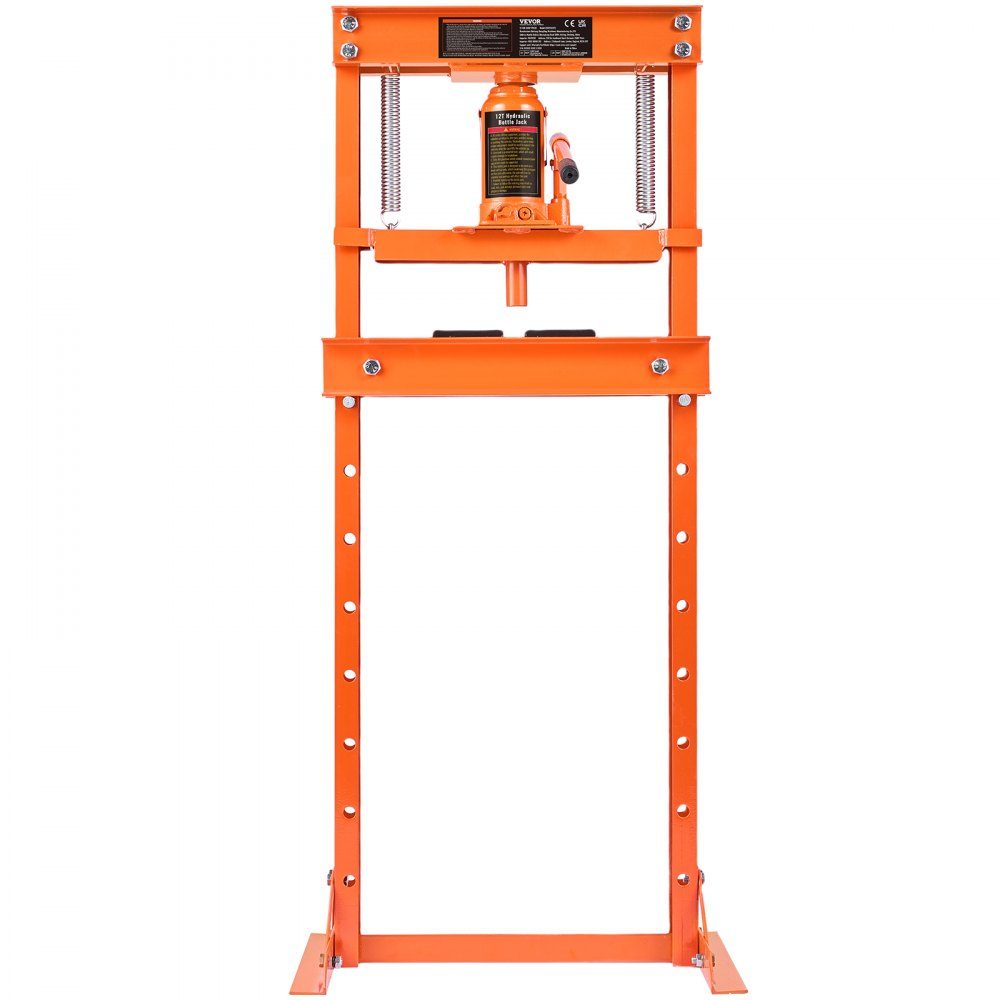 Workshop Press Hydraulic Press 12T Car Frame Press Orange 40-705mm Manual Bearing Press Carbon Steel Workshop Press for Car Bushings, Ball Joints, U-Joints etc