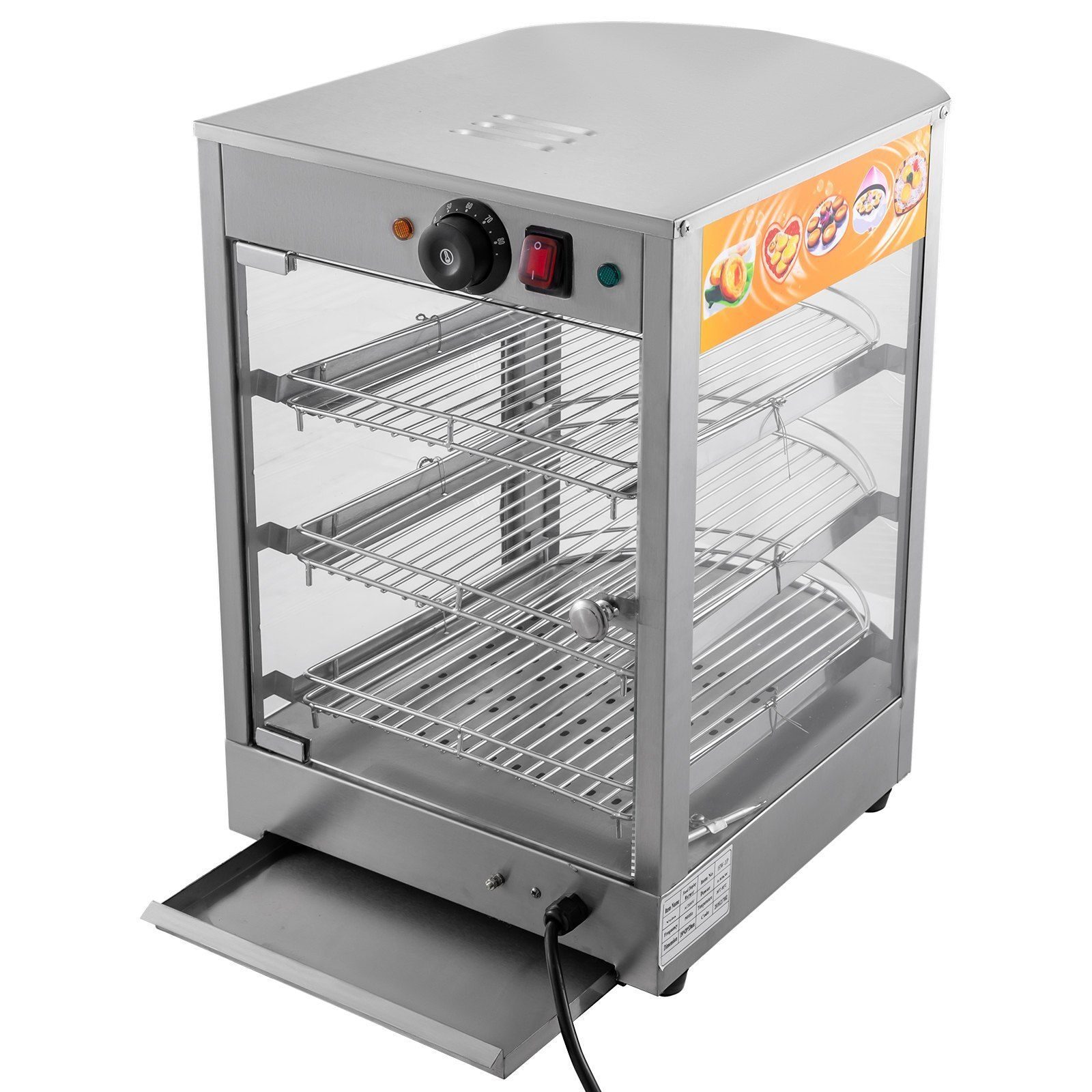 Wärmeschrank, Speisenwärmer 304, 350 x 420 x 520 mm, für Bäckereien, Cafés, Fast-Food-Restaurants usw., elektrisch, gewerblich, aus Edelstahl