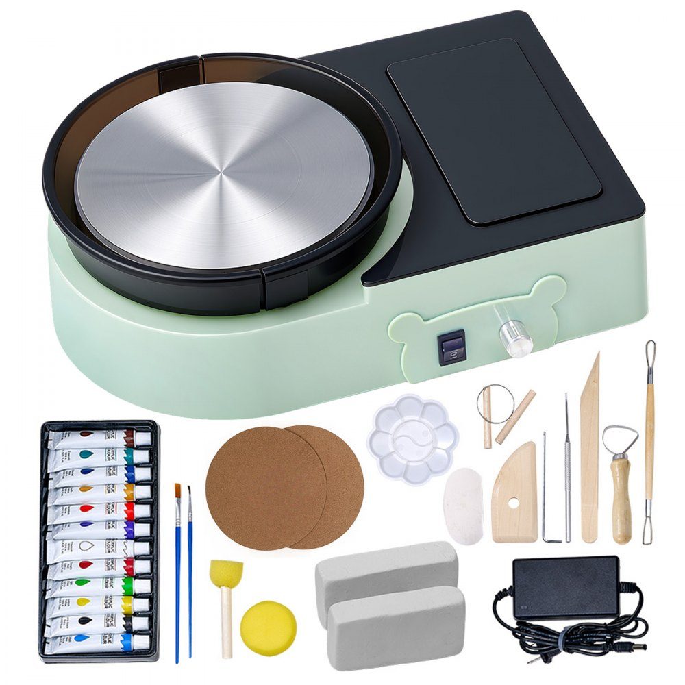 Mini Pottery Wheel Machine, 158mm Turntable with Adjustable Rotation Speed, Electric Clay Wheel with Clay Molding Tools, Suitable for DIY Pottery Classes, Green