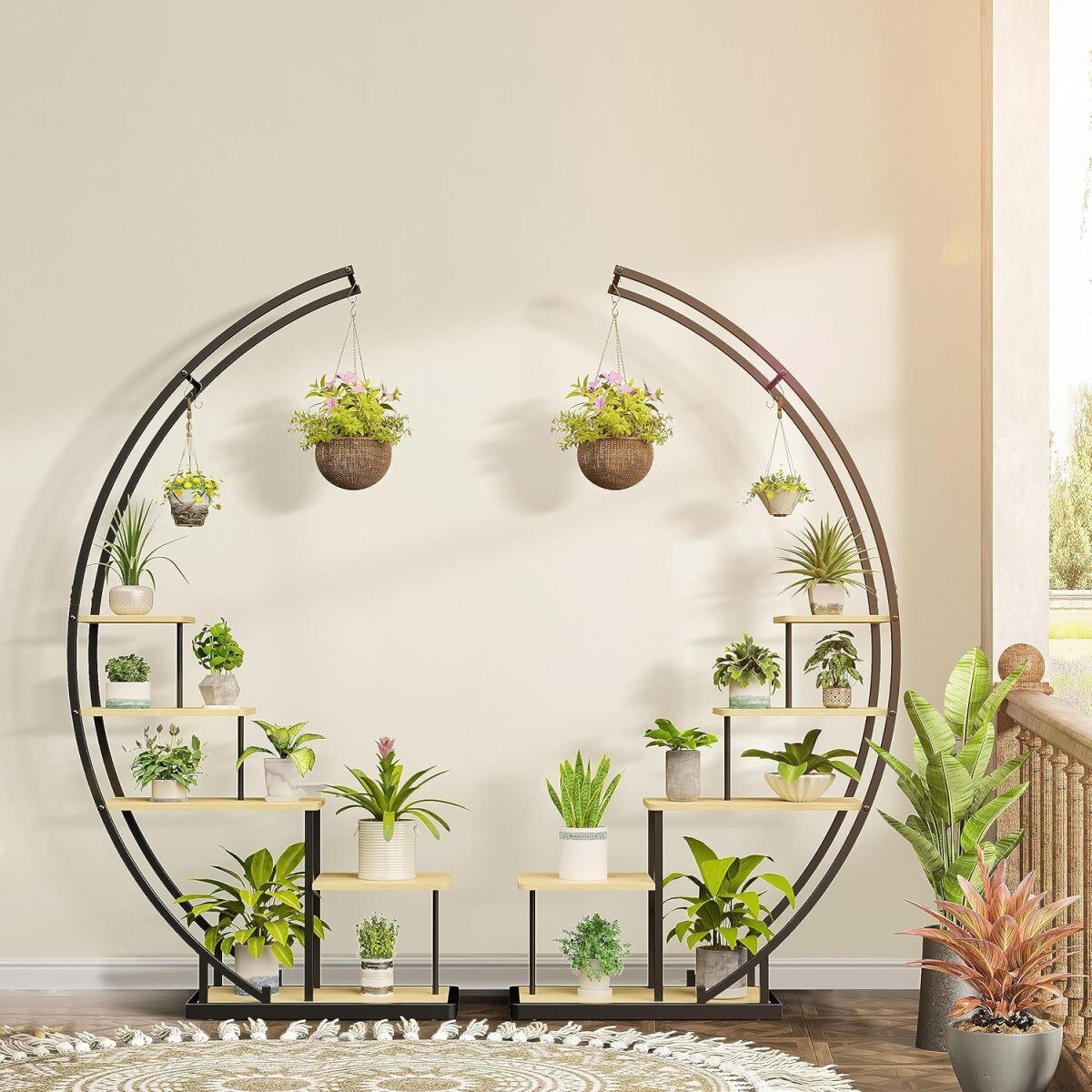 Ribelli 5 Tier Metal Crescent Plant Stand, Brown