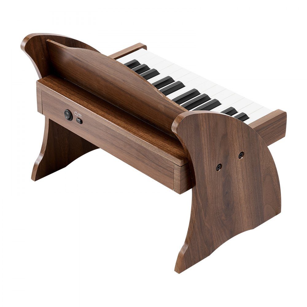 Children's keyboard, 25 keys, electric piano, wooden piano for children aged 3 and over, musical toy with realistic sound, dual power, adjustable volume, early musical education, walnut wood