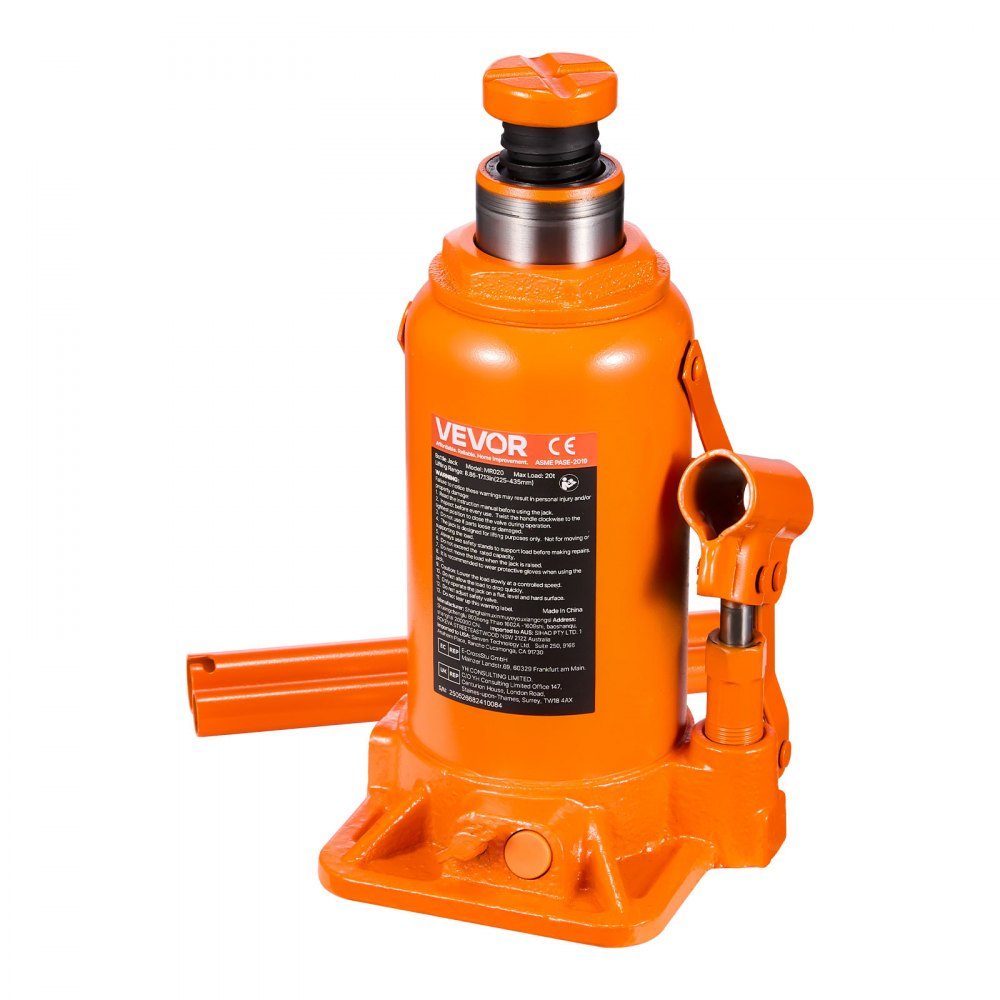 Cric Hydraulique Cric Bouteille 20T 225-435mm Plage de Levage Cric de Timbre Robuste pour Voiture SUV Pickup Réparation de Voiture Ascenseur de Maison Équipement Agricole Orange