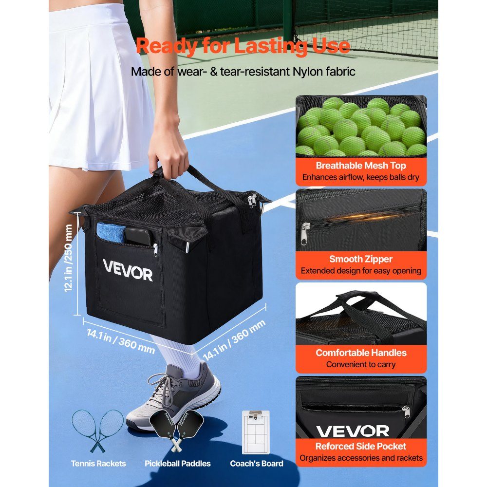 Tennisballwagen faltbar, Tennisballkorb für 120 Tennisbälle, faltbarer Ballwagen mit Rahmen aus Aluminiumlegierung und Tragetasche, mobiler Ballkorb mit Rädern zur Trainingsaufbewahrung, Schwarz