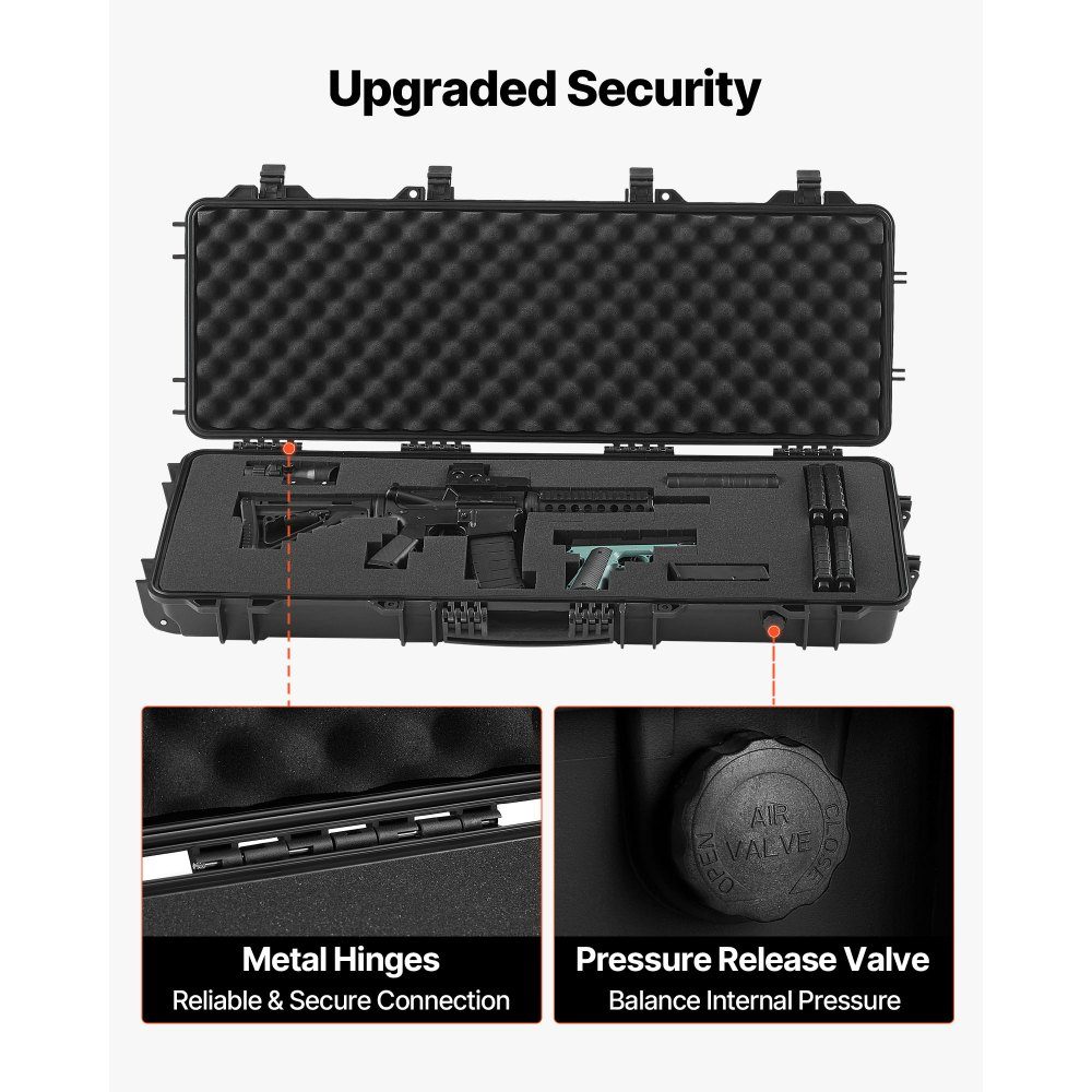 Waffenkoffer mit Hartschale für Langwaffen, abschließbarer Waffenkoffer mit vorgeschnittenem Schaumstoff, Langwaffenkoffer, Waffenaufbewahrung, rollbar, IP67 wasserdicht, 108,9 x 39,2 x 15,5 cm, schwarz
