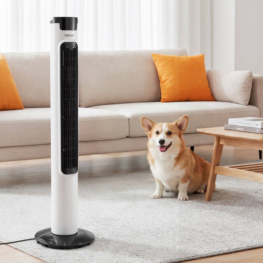 50W Tower Fan, 985mm Column Fan with 3 Speeds, 3 Modes, 7.5 Hour Timer, Max 4.2m/s, 50° Oscillating Fan with Remote Control, Quiet Pedestal Fan for Bedroom, White