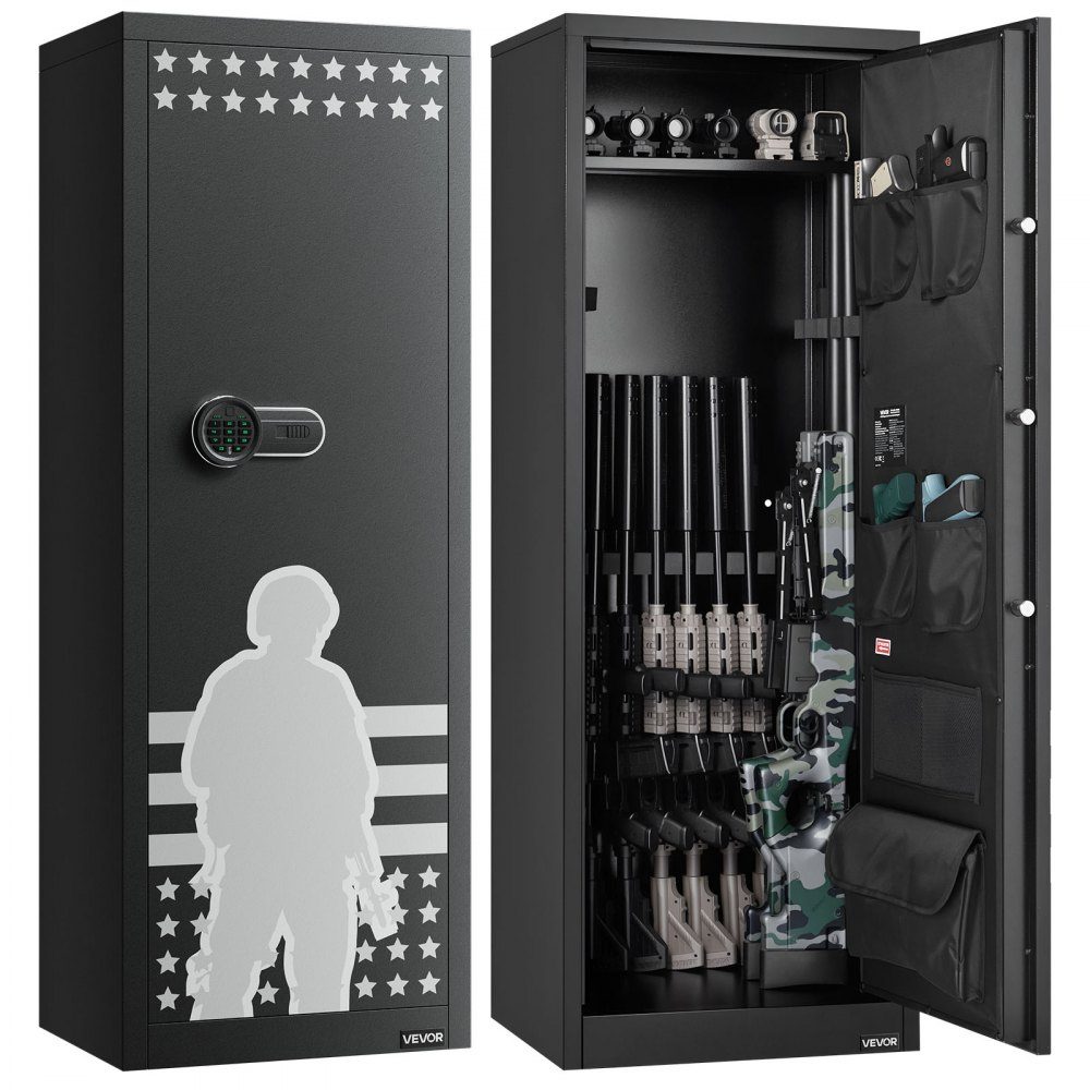 Gun Cabinet Long Gun Cabinet for 10-12 Rifles, Gun Safe with 4 Gun Bags and 3 Adjustable Shelves, Large Gun Cabinet with Key and Password Lock, Assembly Required