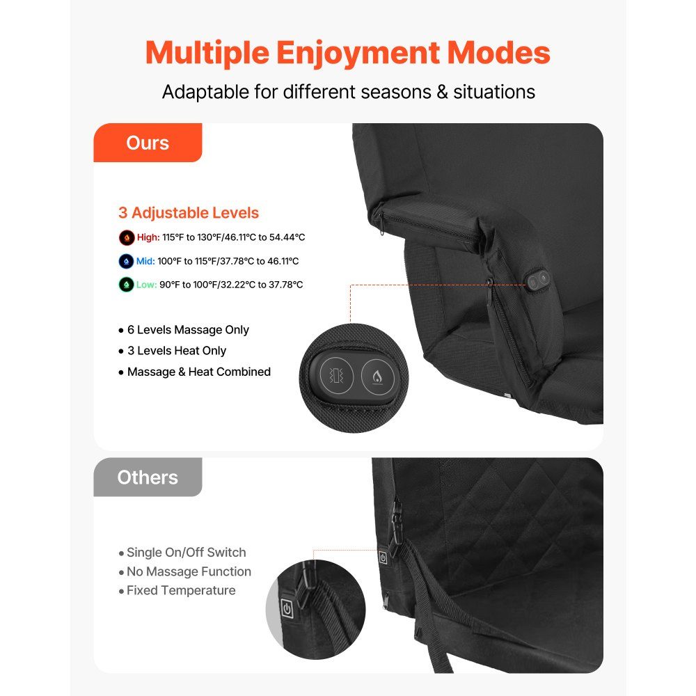 Stadium Seat, Heated Stadium Chair with 4 Pockets, Heated Bleacher Seat with 3 Level Heating and 6 Vibration Modes, Portable Seat Cushion for Camping, Sporting Events, Bleachers, Black