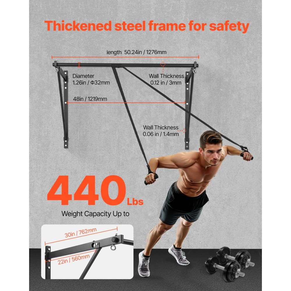 Barre de traction murale réglable Tiefe 559/762 mm à partir des barres d'entraînement du haut du corps en acier mural Station d'entraînement de traction (capacité de charge de 200 kg) pour salle de sport