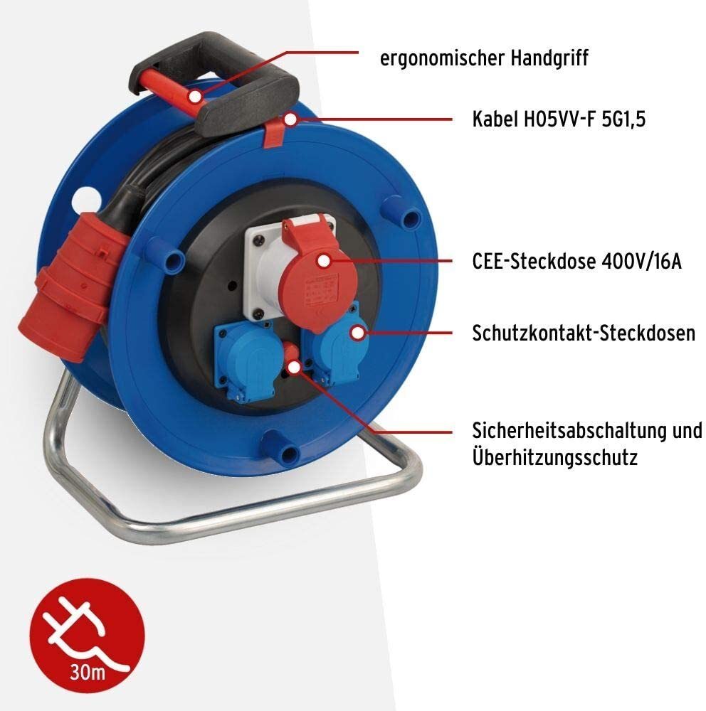 Brennenstuhl Garant CEE 1 Kabeltrommel 30m (CEE-Kabeltrommel aus Spezialkunststoff, für den Innenbereich, Made in Germany)