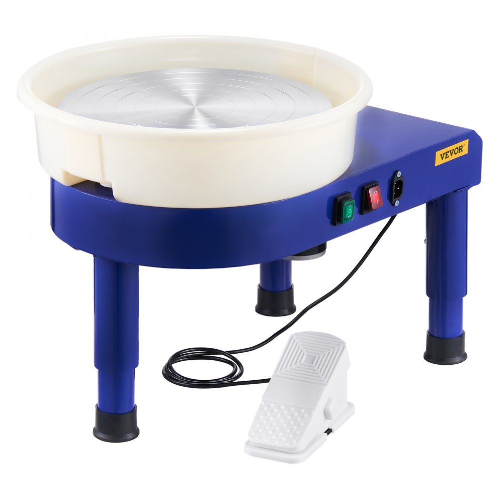 Machine de formage de roues en céramique avec pédale, pieds de levage réglables et bassin amovible (35 cm), vitesse de 60 à 300 tr/min, ensemble complet d'accessoires pour travaux manuels, bricolage, bleu