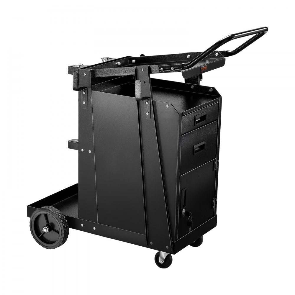 Mobilny wózek warsztatowy, wózek spawalniczy z 2 szufladami i zamykaną szafką, nośność 158 kg, koła obrotowe 360°, wózek spawalniczy do spawarki MIG, przecinarka plazmowa