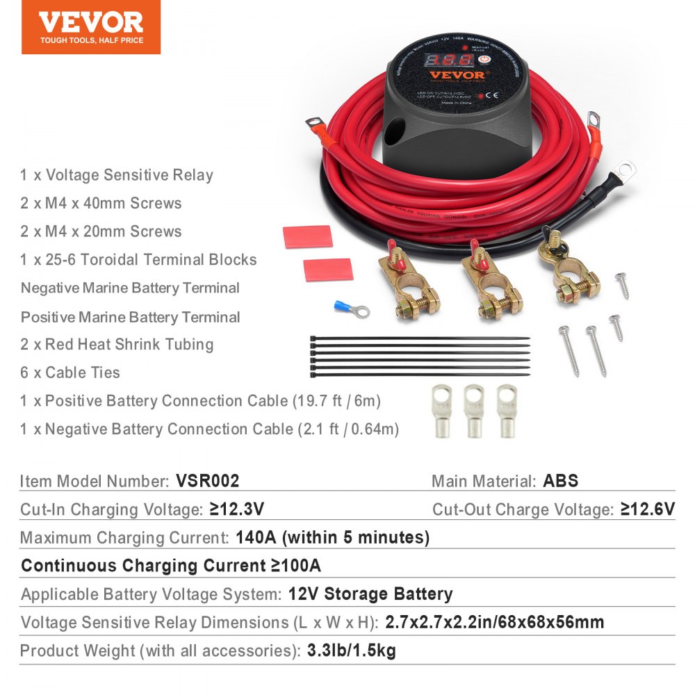 Doppeltes Batterie-Trennrelais, 12 V, 140 A, manueller automatischer Modus, spannungsempfindliches VSR-Relais mit LCD-Bildschirm für ATV, UTV, Wohnmobil, Wohnwagen, LKW, Boot, Yacht Doppeltes Batterie-Trennrelais, 12 V, 140 A, manueller automatischer Modus, spannungsempfindliches VSR-Relais mit LCD-Bildschirm für ATV, UTV, Wohnmobil, Wohnwagen, LKW, Boot, Yacht