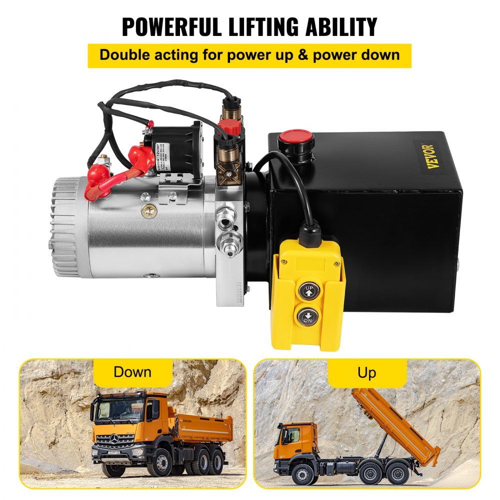 Hydraulic Unit, Hydraulic Pump, Double Acting Hydraulic Pump, 12V, Dump Trailer, 3.79L Metal Container for Dump Trailer