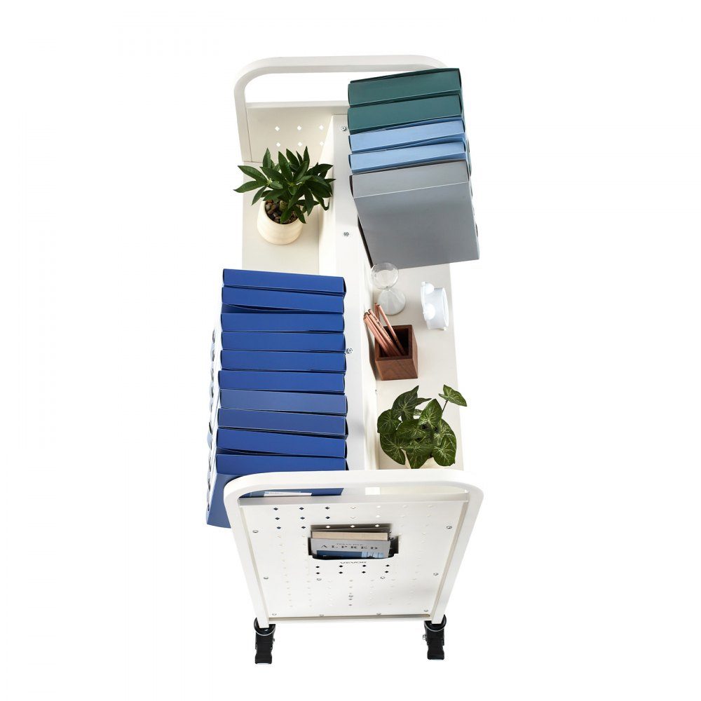 Book Trolley 150kg Load Capacity Library Trolley 97 x 51.5 x 122.5cm Double Sided W Shaped Bookshelf with Double Brake Wheels Bookshelf Trolley for Living Room Office School White