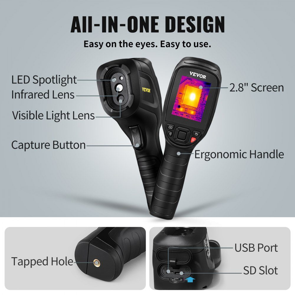 Hand-Wärmebildkamera, 240 x 180 IR-Auflösung, Infrarotkamera, Thermometer, 40 mK, Thermografiekamera -20–550 °C, Wärmebildkamera, Identifizierung von Wildtieren, elektrische Hotspots, fehlende Isolierung