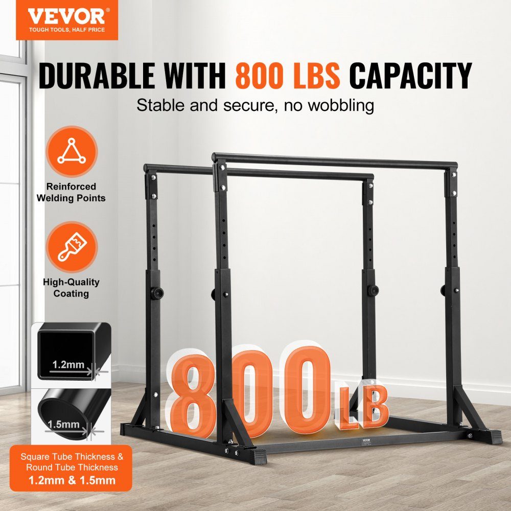 Dip Bar Heavy Duty Dip Stand Station Adjustable up to 800lbs Fitness Workout Dip Bar Station Stabilizer Parallette Push Up Stand Bars for Home Gym Strength Training
