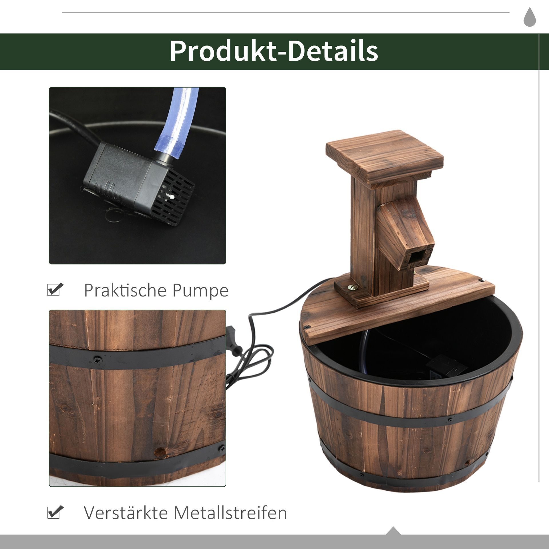 Gartenbrunnen Wasserspiel Dekobrunnen Brunnen Fassbrunnen Holz