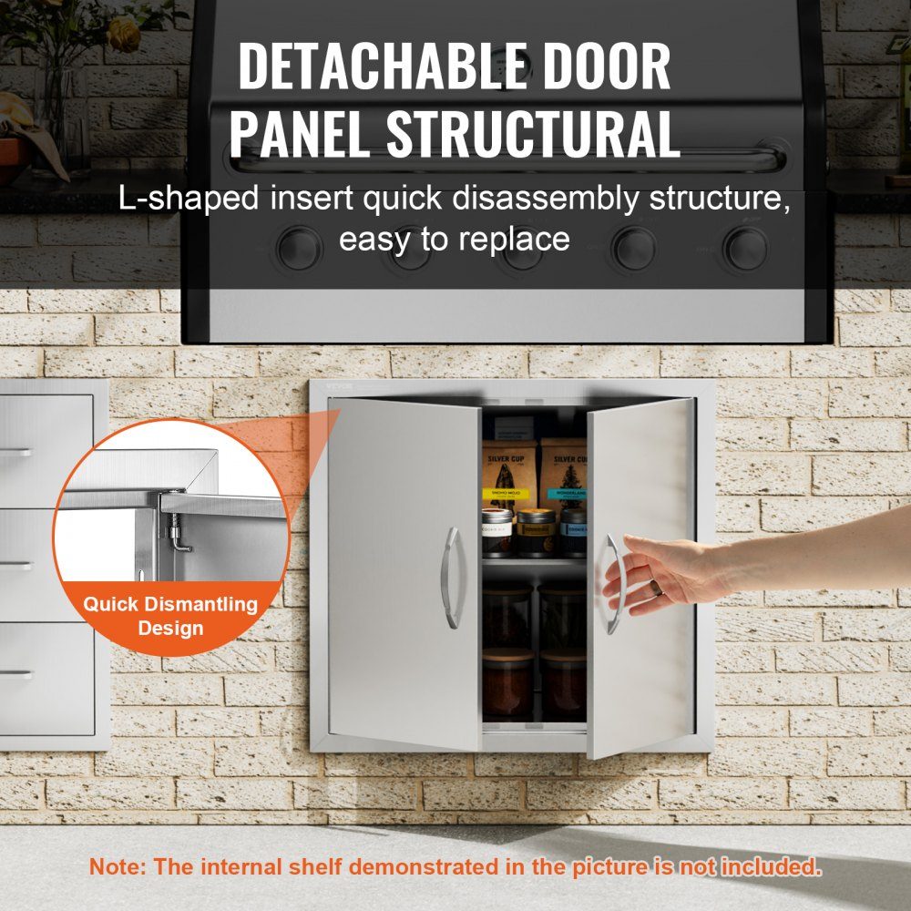 Grill Access Door 660x609mm Double Outdoor Kitchen Door Flush Mount Stainless Steel Door Vertical Wall Door with Handles for Grill Island Grill Station Outdoor Cabinet