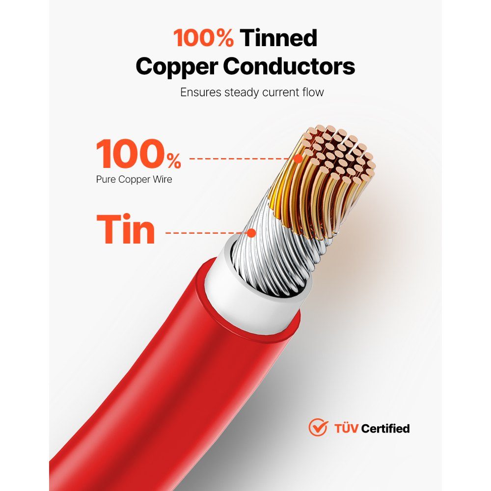 100ft Solar Cable, Solar Panel Extension Cable, 10AWG Cable, IP67 Waterproof PV Cable for Home Solar Panels, -40 to 105℃, Ships and RVs, Red