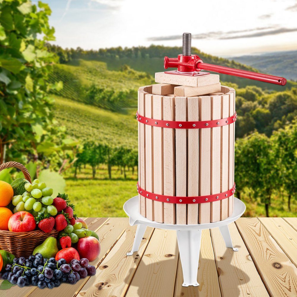 Fruit Wine Press, Fruit Grinder (18L), with Solid Wood Basket with 8 Blocks, Heavy Duty Manual Juicer, Cider Press, Apple Press, Grape Press, Olive Oil Press with Handle, Juicer for Kitchen