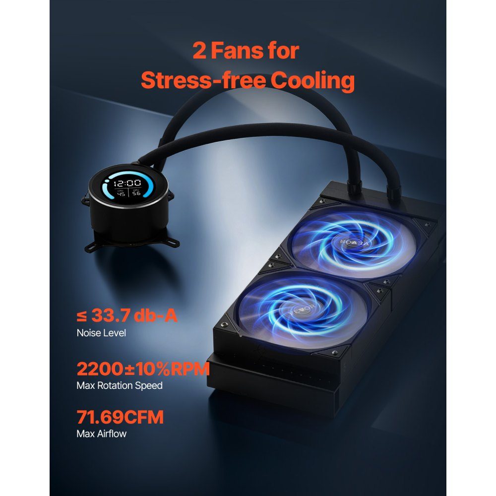 Flüssigkeitskühler AIO CPU-Wasserkühler, 120 mm PWN-Lüfter, 1,8-Zoll-Display, max. 2200 U/min, CPU-Kühler, Lüfter, PC-Wasserkühlung für Intel 115X/1366/2011/1700/1200 AMD AM4/AM5