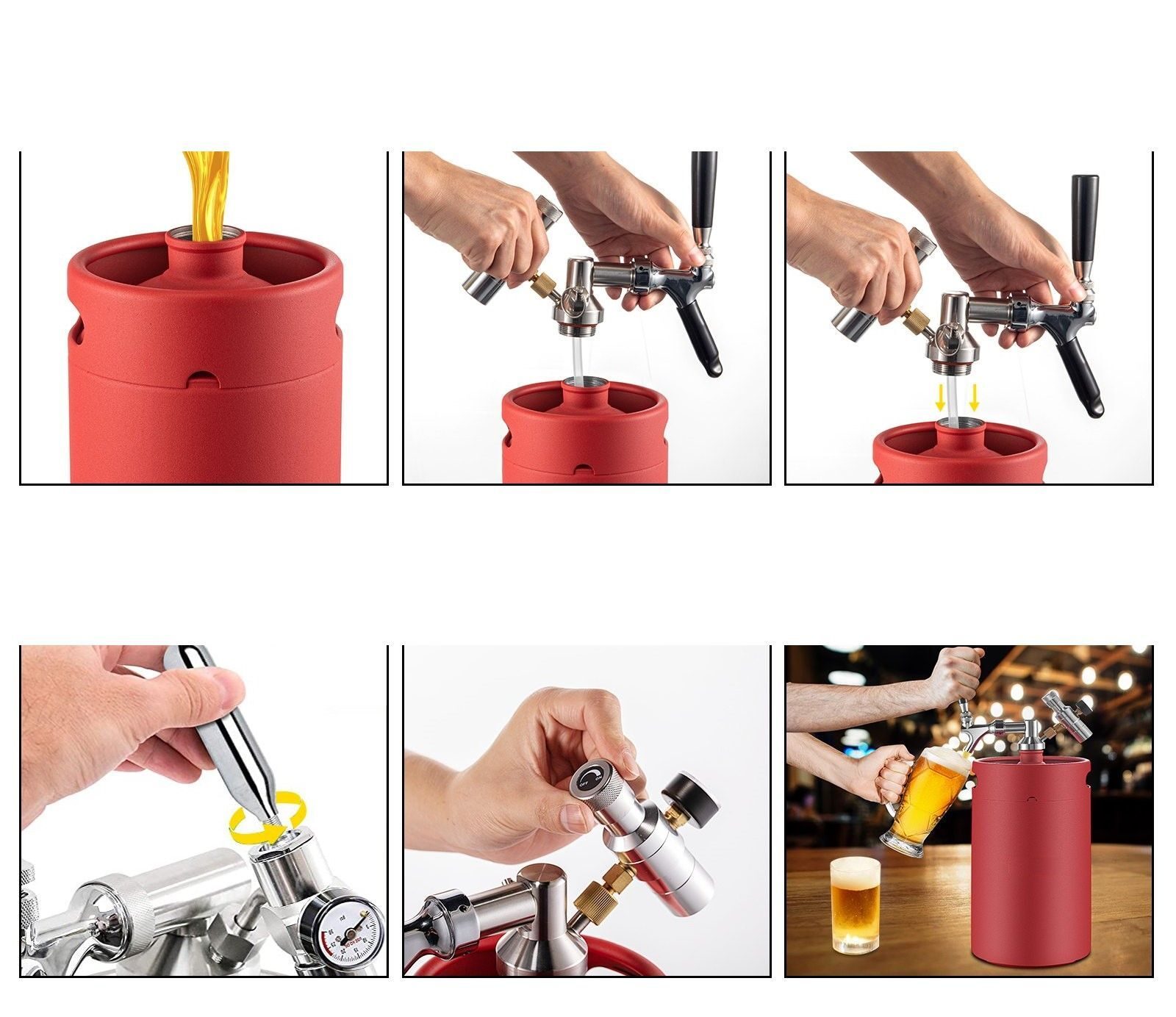 Set 5L bierdispenser met drukregelaar-manometer gemaakt van roestvrij staal