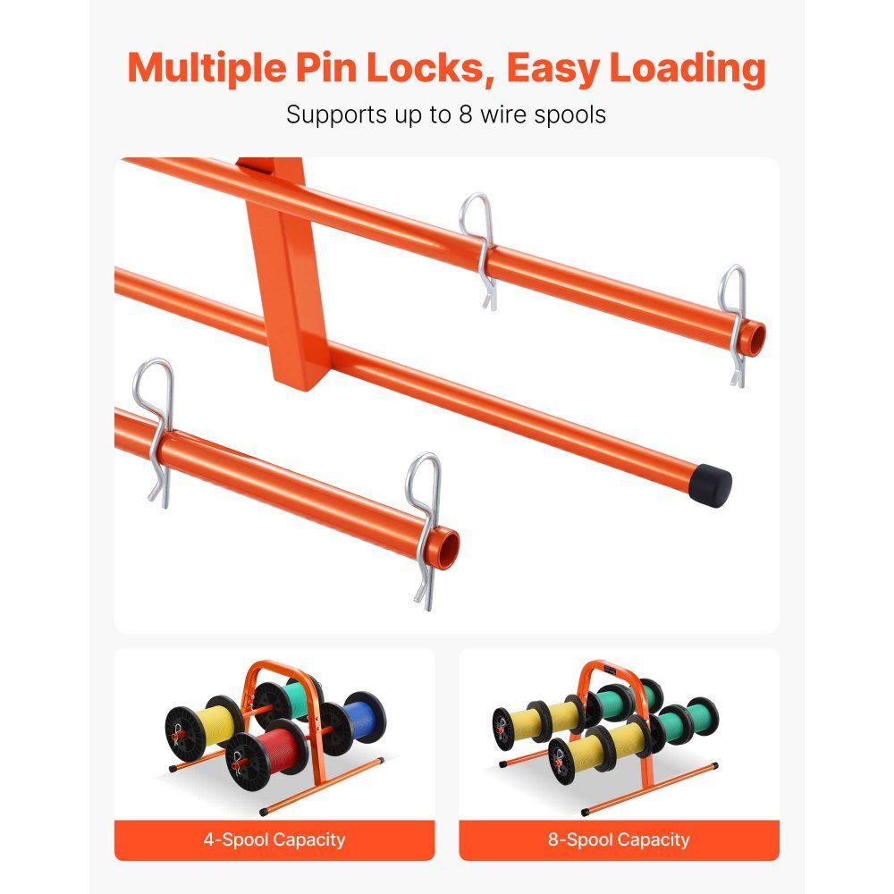Wire Spool Holder, 45kg Capacity Manual Cable Dispenser, Tubular Steel Rack, for storing up to 8 spools with a maximum diameter of 24cm under various conditions
