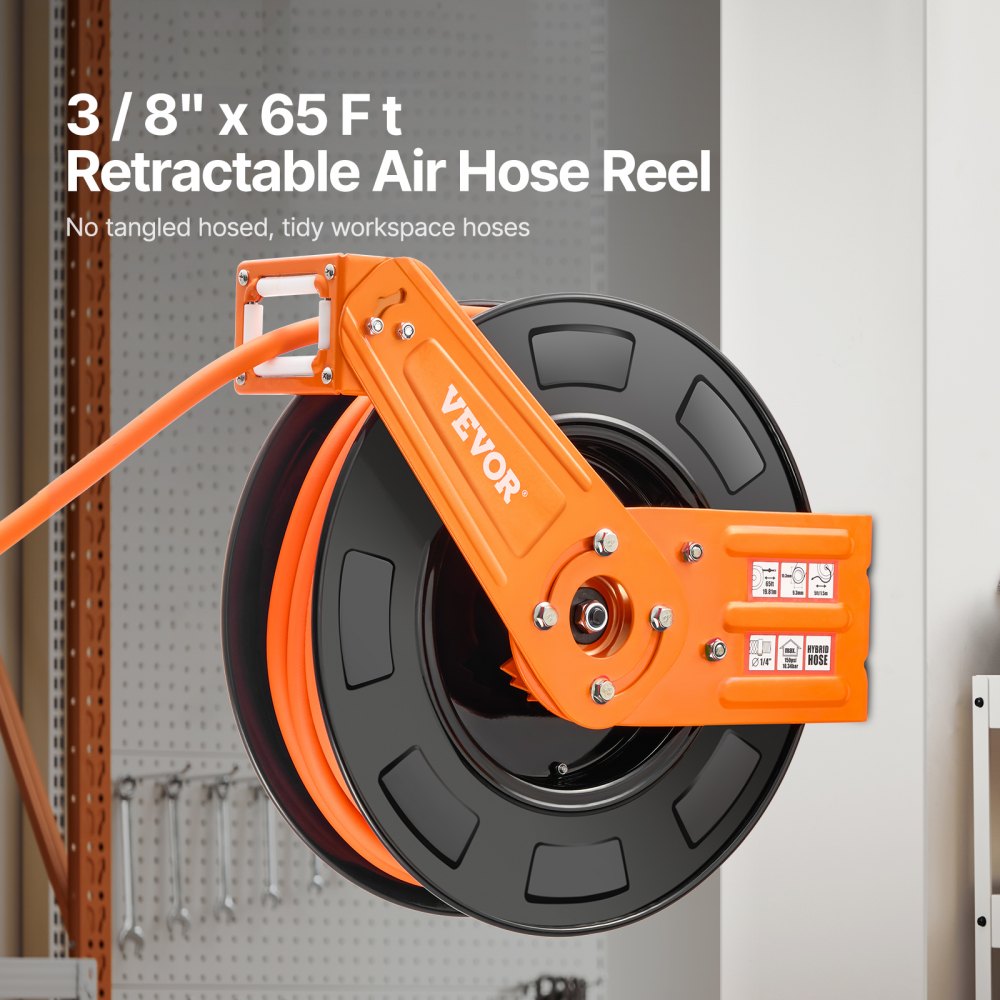 Persluchtslanghaspel, 9,52 mm x 19,81 m hybride luchtslang, max. 300 PSI, slanghaspel met automatische oprol- en toevoerleiding, voor plafond-/wandmontage voor werkplaats en garage Persluchtslanghaspel, 9,52 mm x 19,81 m hybride luchtslang, max. 300 PSI, slanghaspel met automatische oprol- en toevoerleiding, voor plafond-/wandmontage voor werkplaats en garage