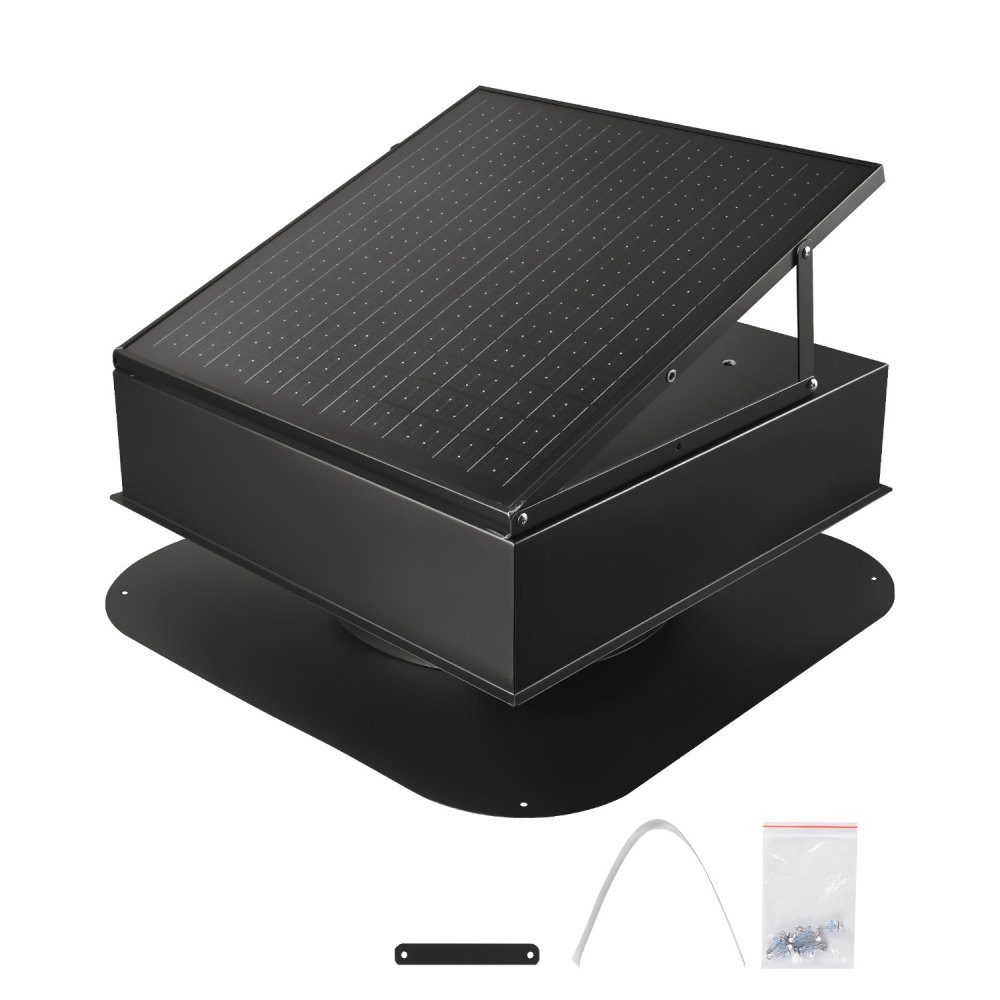 Ventilateur à énergie solaire, ventilateur de toit solaire intelligent 35 W avec thermostat, débit d'air 67960L/min, moteur CC sans balais intégré pour le refroidissement et la déshumidification – Réf. HT-23040