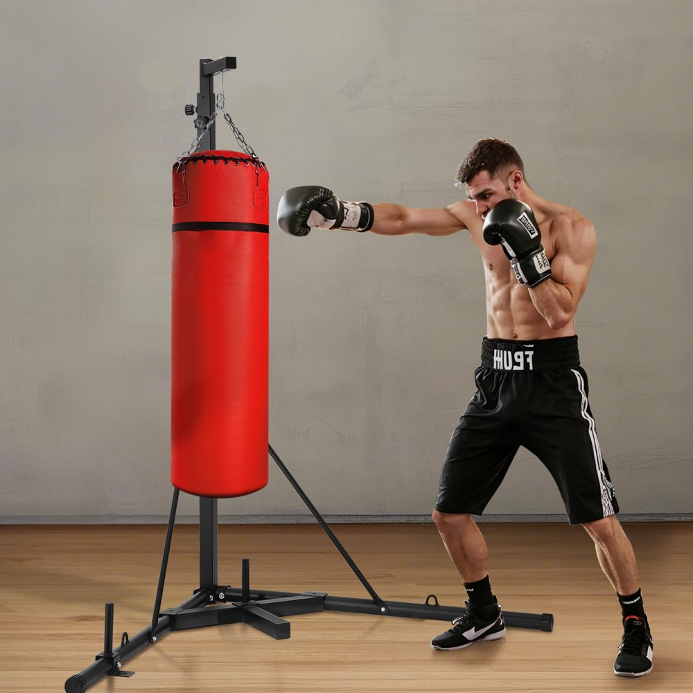 Bokszakstandaard, bokszakhouder, trainingsapparaat van staal (65 kg draagvermogen), in hoogte verstelbaar, vrijstaand zandzakframe, standaard met verzwaarde voet, trainingsapparaat voor de sportschool Bokszakstandaard, bokszakhouder, trainingsapparaat van staal (65 kg draagvermogen), in hoogte verstelbaar, vrijstaand zandzakframe, standaard met verzwaarde voet, trainingsapparaat voor de sportschool