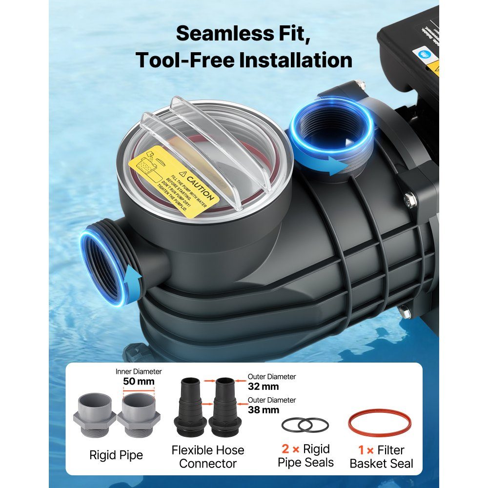 Schwimmbadpumpe 180 W, Filterpumpe 10.800 L/H max. Förderleistung, einstufige Poolpumpe, 2850 U/min, 8 m max. Förderhöhe, mit Filterkorb & Deckel, für Aufstellbecken, Pools & Spas