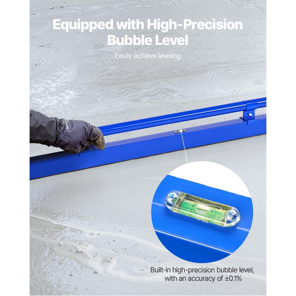 Concrete screed, 240cm screed with spirit level, easy cleaning and end cap design, aluminum and reversible handle for leveling floors, for small construction sites and home renovations