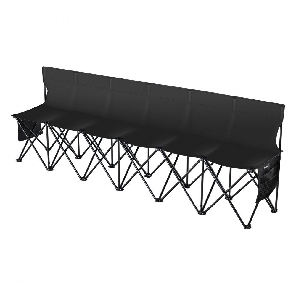Portable Folding Bench, 6 Seater Folding Side Bench, Outdoor Camping Bench Chair with Carry Bag and Backrest, Team Sports Side Bench for Football Fishing, No Assembly Required, Instant Sitting, Black
